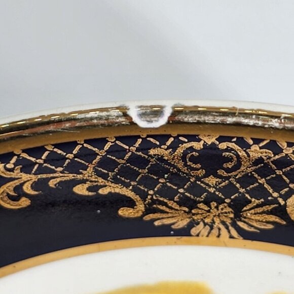 Vintage Cobalt Blue Ceramic Collector Plate With Ship Scene and Gold Accents - Picture 7 of 12